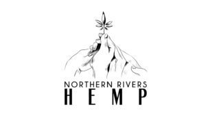 A logo showing hands holding up a small hemp leaf