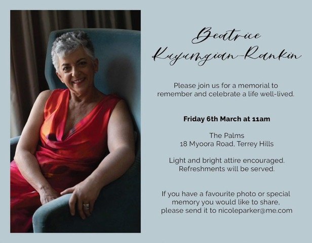 Beatrice Kuyumgian-Rankins funeral 6 March