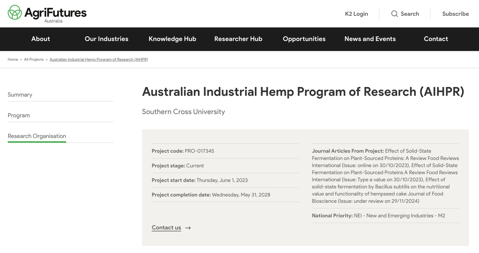 Investment into Australia’s Industrial Hemp Future