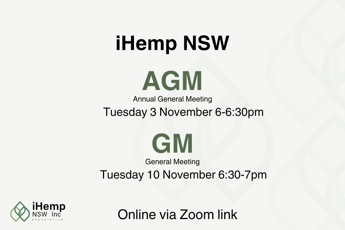 iHemp NSW AGM 3 Nov + GM 10 Nov 2026
