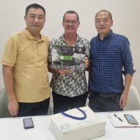 Mr Chunlie and Colin Professor Fan from CPL textile mill. They Make blends with Hemp textiles.